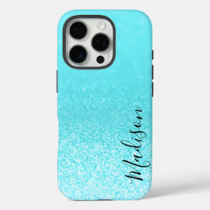 Coques iPhone 16 Pro Lumières de Parties scintillant bleu turquoise per