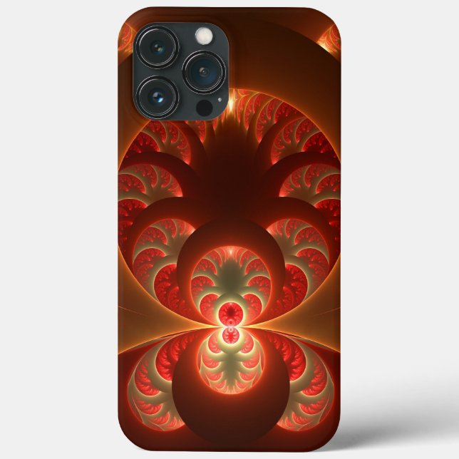 Coques Case-Mate iPhone Lumineuse Abstrait moderne orange rouge fractal (Verso)