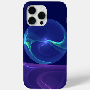 Coque iPhone 15 Pro Max Lumineuse Bleu Violet Rêve Abstrait Fractal Art