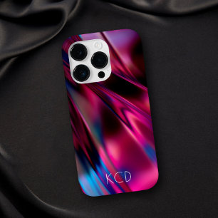 Coque Pour iPhone 14 Pro Lumineuse en métal liquide rose monochrome avec no