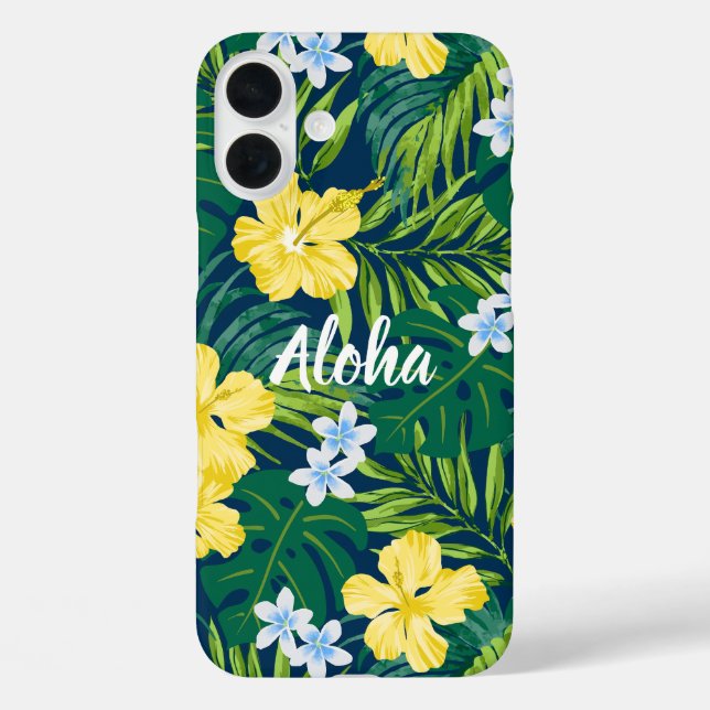 Coques Case-Mate iPhone Luna Hibiscus Garden Hawaiian - Jaune et Marine (Verso)