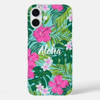 Coques iPhone 16 Plus Luna Hibiscus Garden Hawaiian - Rose et Turq