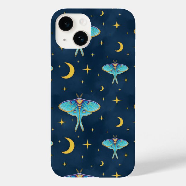Coques Case-Mate iPhone Luna Moth Céleste Lunes et étoiles Marine (Verso)