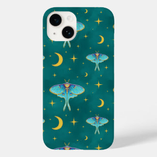 Coque Pour iPhone 14 Luna Moth Céleste Lunes & Étoiles Turquoise