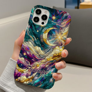 Coque Pour iPhone 16 Lune bleu-vert en verre coloré