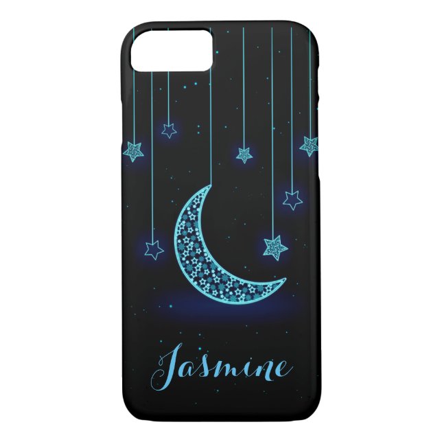 Coques Case-Mate iPhone Lune bleue et étoiles modernes (Dos)