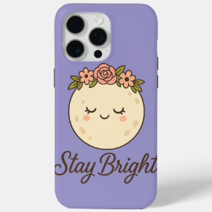 Coque iPhone 15 Pro Max Lune de dessin mignonne avec chevalet à couronne d