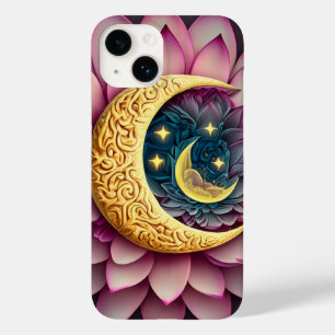 Coque Pour iPhone 14 Lune et étoiles Lotus Fleur Création