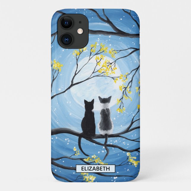 Coques Case-Mate iPhone Lune lunaire avec chats | Ajouter un nom (Dos)