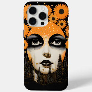 Coque iPhone 15 Pro Max Lune Yeux Orange Floral