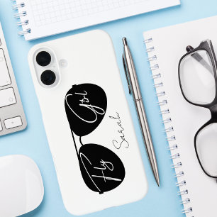 Coques iPhone 16 Plus Lunettes de soleil Aviator noires avec écriture Fl