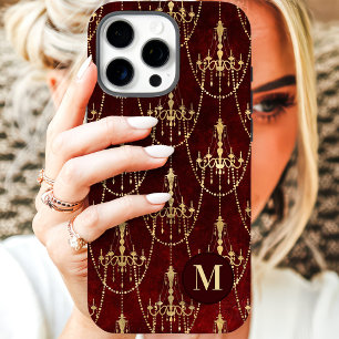 Coques iPhone 16 Pro Max Lustre en Or Monogramme Rouge