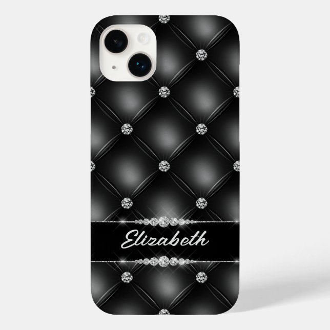 Coques Case-Mate iPhone Luxe Black Bling Sparkle Diamond Nom personnalisé (Verso)