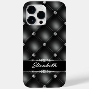 Coque Pour Pour iPhone 14 Pro Max Luxe Black Bling Sparkle Diamond Nom personnalisé