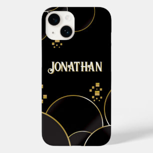 Coque Pour iPhone 14 Luxe Noir et Or Résumé Design Nom personnalisé