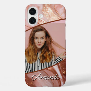 Coques iPhone 16 Plus Luxe Rose Gold Parties scintillant en marbre photo