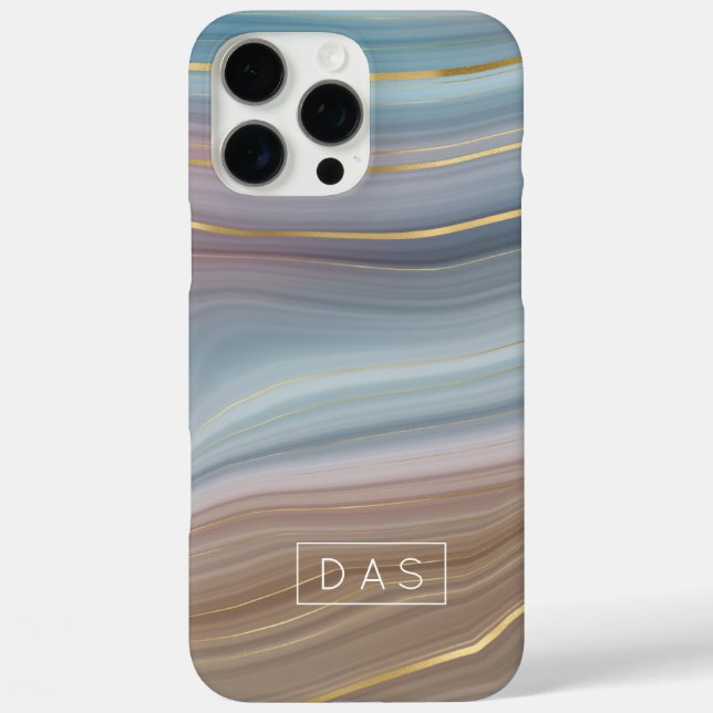 Coques Case-Mate iPhone Luxe Strata | Ardoise Bleu Taupe Rose Agate Monogr (Verso)