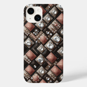 Coque Pour iPhone 14 Luxueux bleu royal et or géométrique mosaique de d