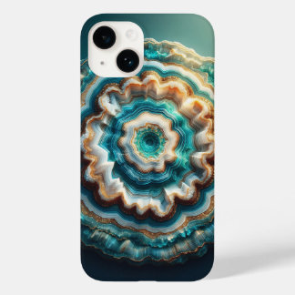 Coque Pour iPhone 14 Luxueux géode 3D agate tranchée druzy sarcelle et 