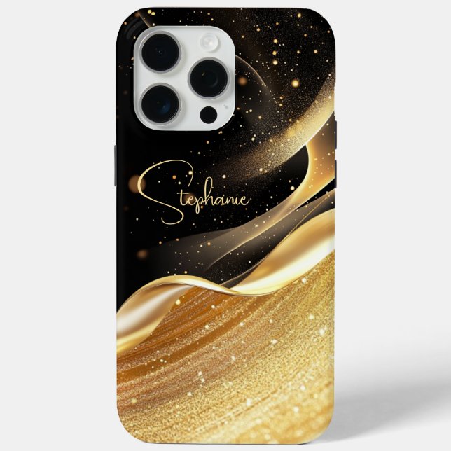 Coques Case-Mate iPhone Luxurious black base & gold pearl name iPhone case (Verso)