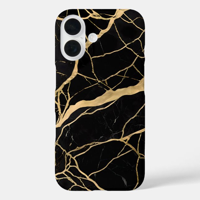 Coques Case-Mate iPhone Luxurious Black Marble with Gold Veins (Verso)