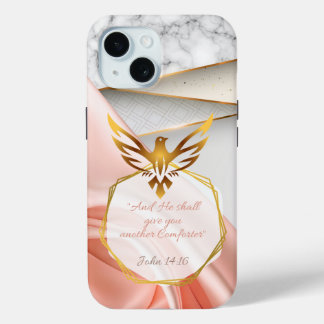 Coque Pour iPhone 15 Luxury Faith Pink Satin Marble Gold Dove
