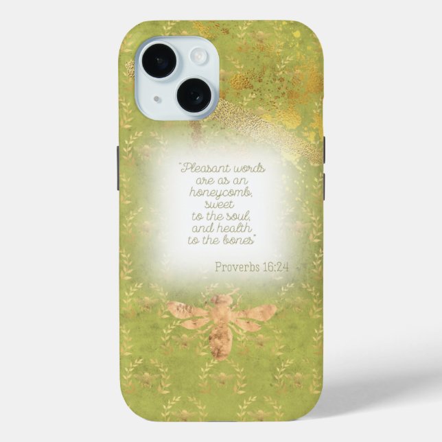 Coques Case-Mate iPhone Luxury Lime Green Gold Bee Wreath Grid Scripture  (Verso)