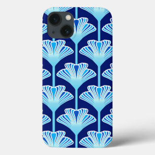 iPhone 13 Coque Lys Art Déco, Bleu Cobalt, Aqua et Blanc