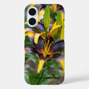 Coque Pour iPhone 16 Lys hybride noir - Fleurs frappantes Photographie