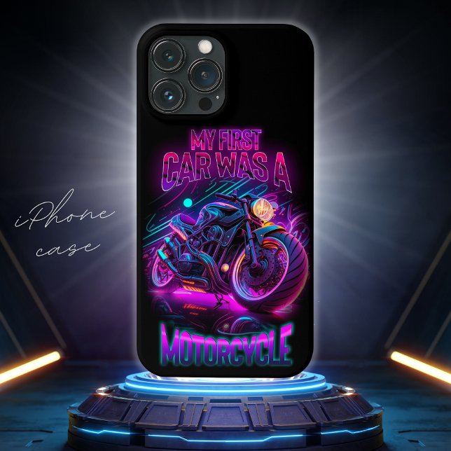 Coques Case-Mate iPhone Ma première voiture était une moto | vélo néon (Créateur téléchargé)