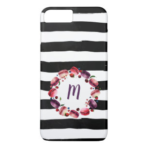 Coques Pour iPhone Macarons Monogramme de couronne noir blanc rayures