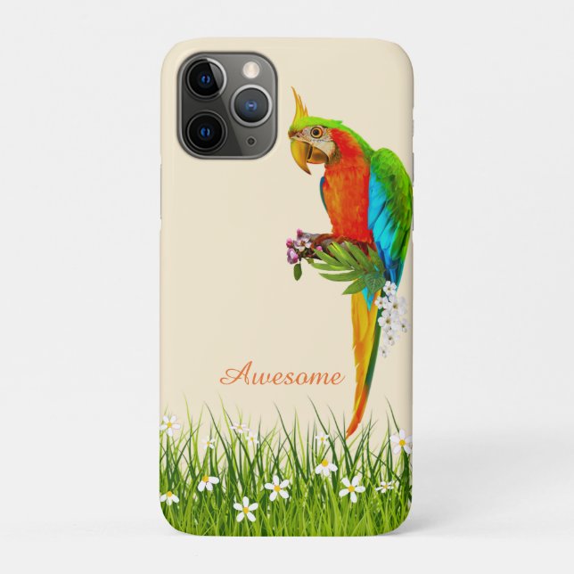 Coques Case-Mate iPhone Macaw et Fleurs blanches tropicales sur Beige clai (Dos)