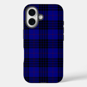 Coque Pour iPhone 16 MacKay tartan bleu noir plaid
