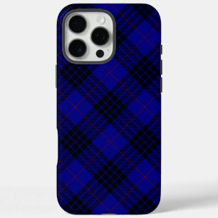 Coques iPhone 16 Pro Max MacKay tartan bleu noir plaid
