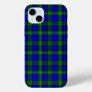 Coque iPhone 15 Mini MacKenzie tartan bleu vert plaid