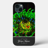 Macro de fleur verte néon-pop-art avec Monogramme