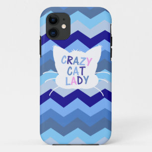 Coque Case-Mate Pour iPhone Madame folle de chat - vagues bleues de Chevron