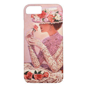 Coques Pour iPhone Madame victorienne avec la caisse rose de l'iPhone