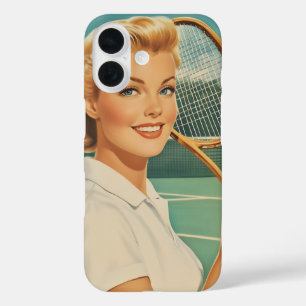 Coque Pour iPhone 16 Magazine des années 1950 Illustration Tennis Woman