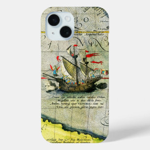 Coque Pour iPhone 15 Magellans navire Victoria, Antique Carte Océan Pac