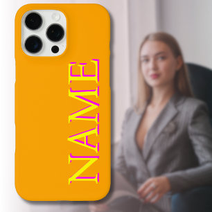 Coques iPhone 16 Pro Max Magenta 3D jaune Nom moderne Cool tendance Orang