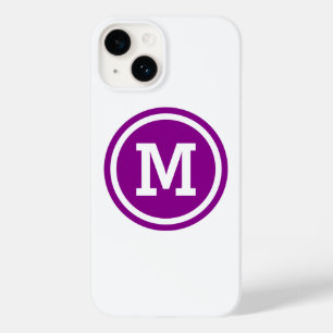 Coques Pour iPhone Magenta foncé et monogramme du cercle blanc