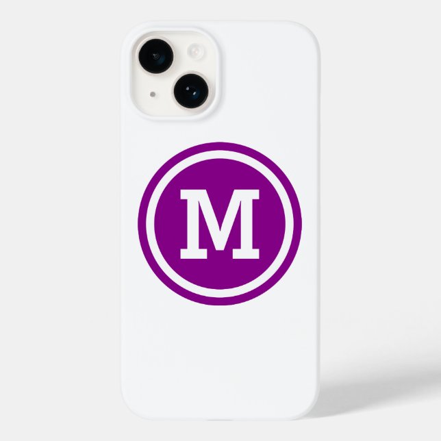 Coques Case-Mate iPhone Magenta foncé et monogramme du cercle blanc (Verso)