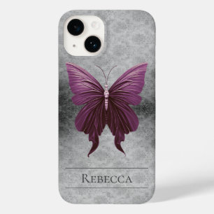 Coque Pour iPhone 14 Magenta Joaillé Papillon Damas