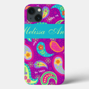iPhone 13 Coque Magenta Purple Turquoise moderne Motif Paisley