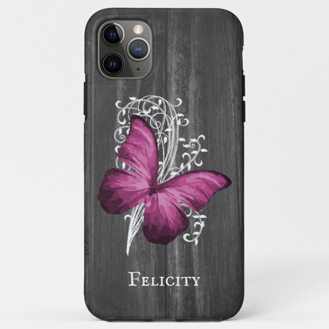 Coques Case-Mate iPhone Magenta Rustic Butterfly Personnalisé (Dos)