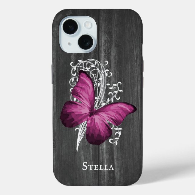 Coques Case-Mate iPhone Magenta Rustic Butterfly Personnalisé (Verso)