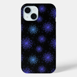 Coque Pour iPhone 15 Magic Bleu violet Floral Noir Art Abstrait