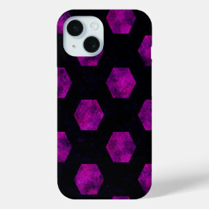 Coque Pour iPhone 15 Magie Motif de luxe violet rétro noir Hexagon