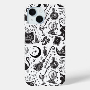 Coque Pour iPhone 15 Magique Sorcière Whimsical Wiccan Pagan noir & bla